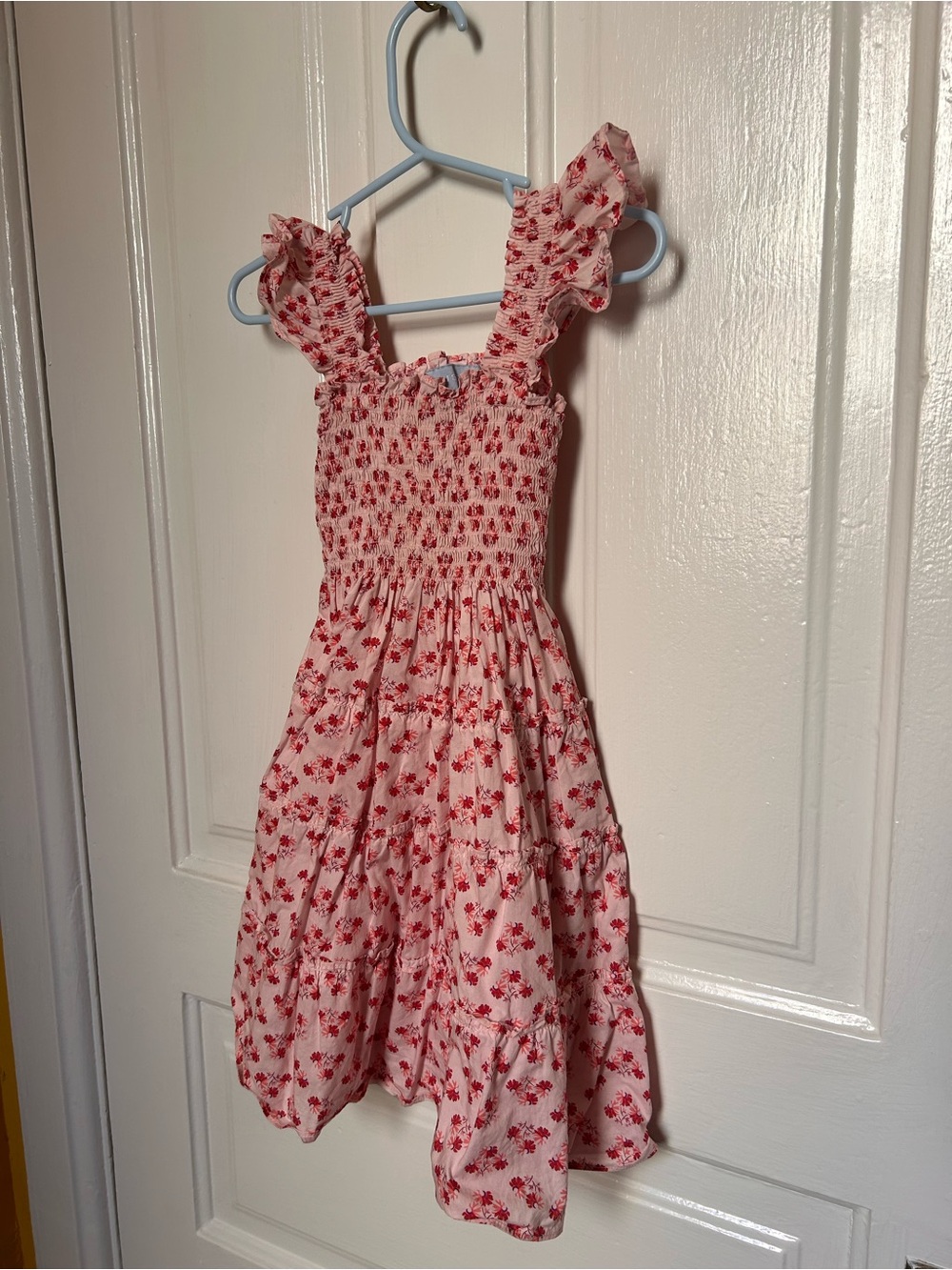 Hill House Pink Dress with Red Floral Print and Ruffle Straps